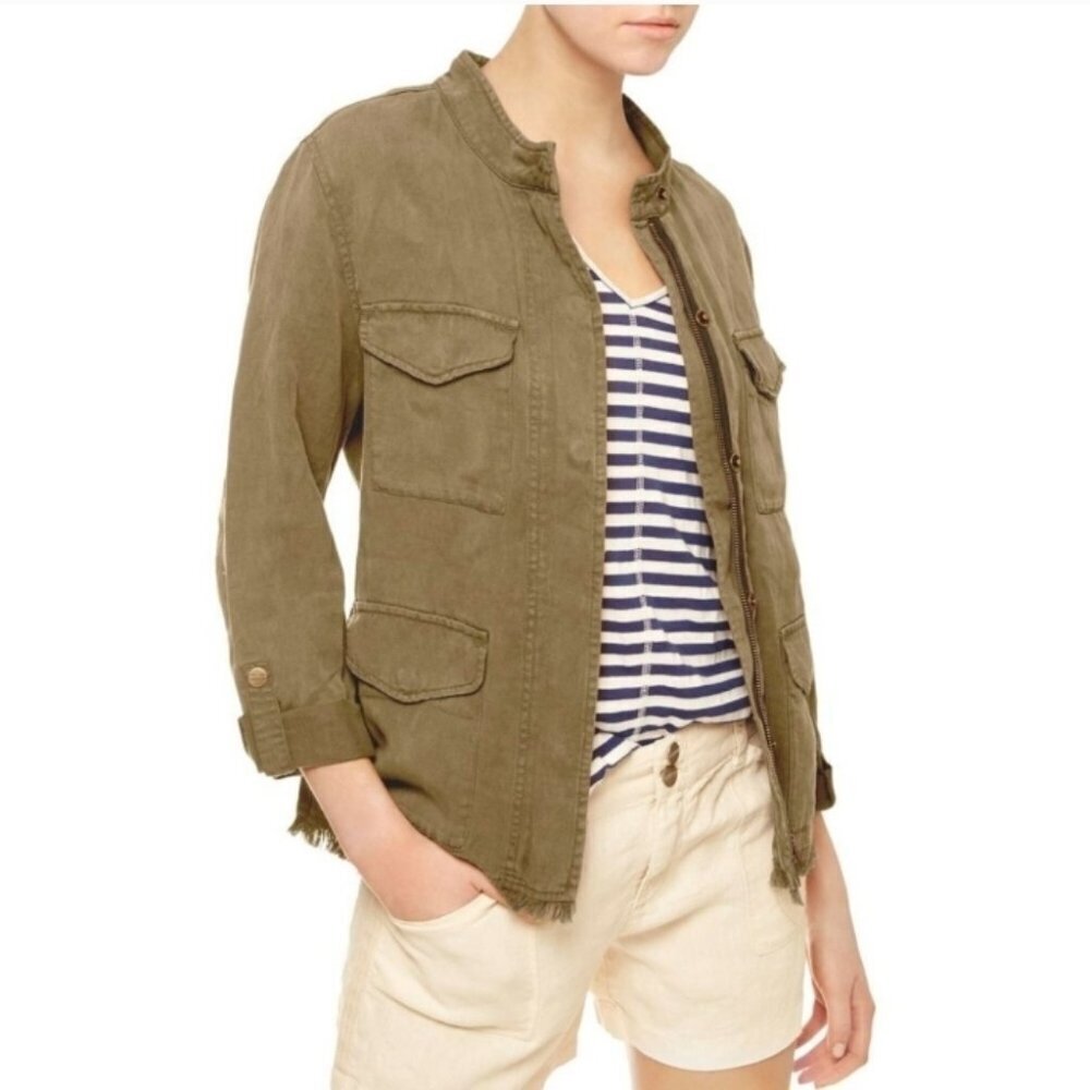 Sanctuary Frayed Hem Green Utility Jacket